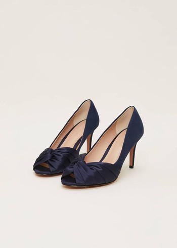 Phase Eight Satin Twist Peeptoe Heels Navy Australia | OM3986205